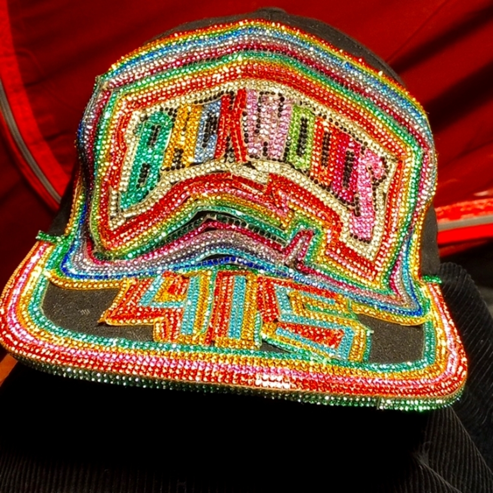 custom Swarovski crystal (San Francisco) black BACKWOODS cap w/ Primus hair